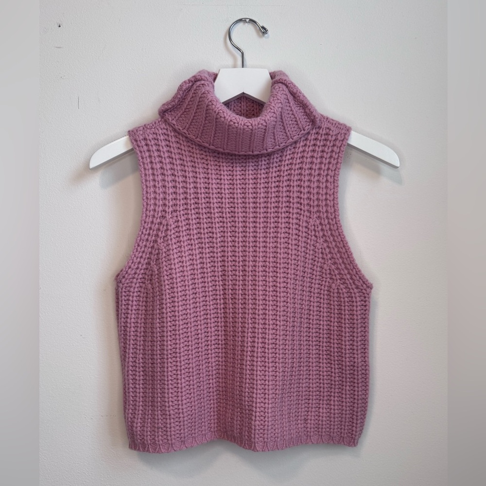Sablyn 100% Cashmere Pink Sleeveless Turtleneck Sweater
